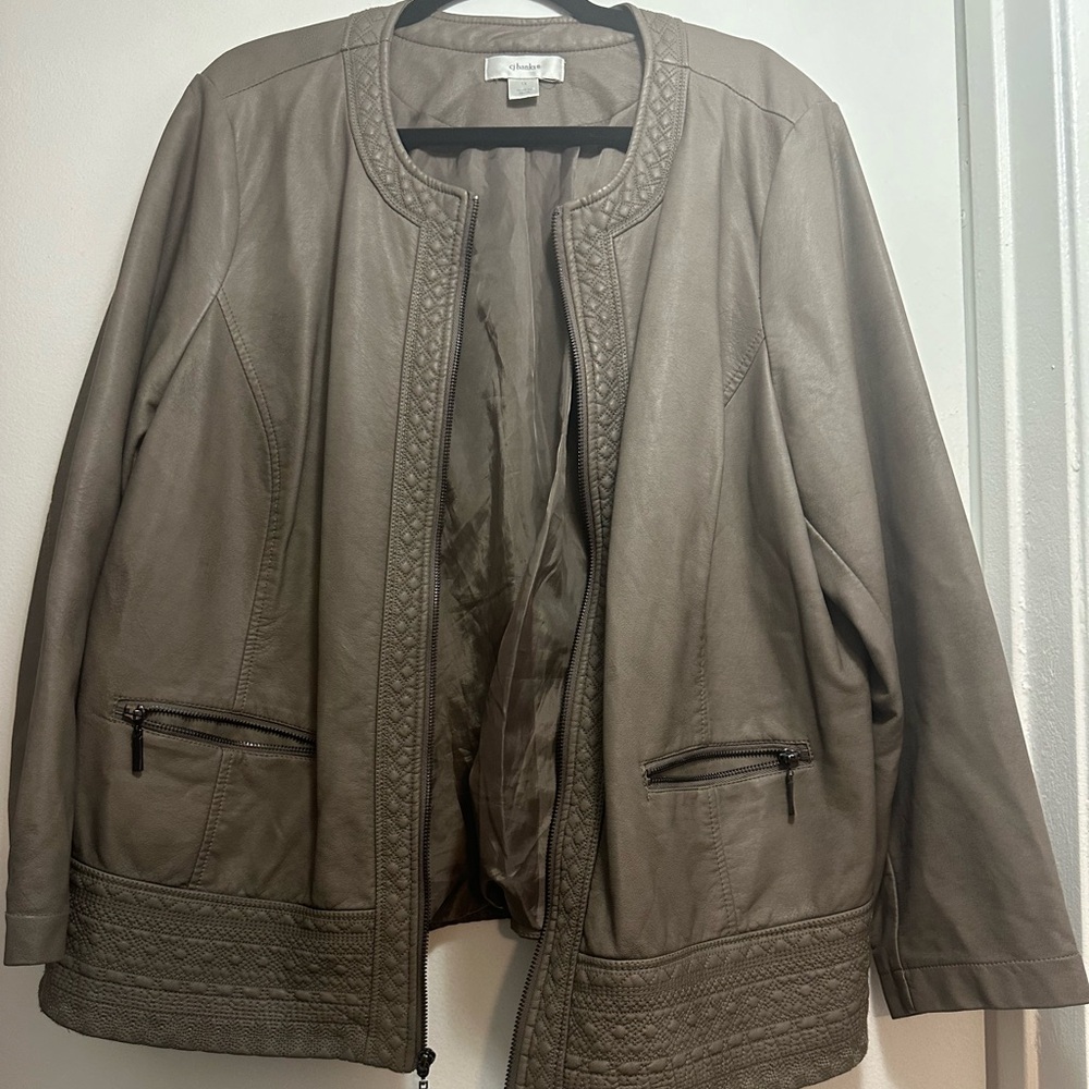 CJ Banks Faux Leather Taupe Jacket